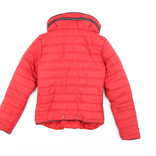 Rising Women’s Red Puffer Jacket S Hooded Lined Winter Coat