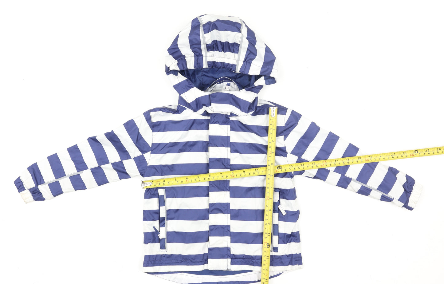 Crane Girls Blue Striped Hooded Rain Coat Jacket 3-4 Years Polyester
