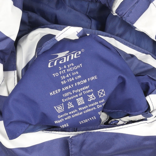 Crane Girls Blue Striped Hooded Rain Coat Jacket 3-4 Years Polyester