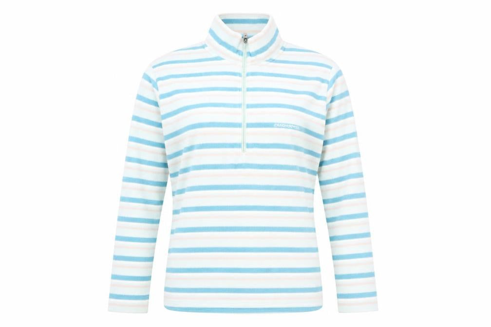 Front view of Craghoppers Women's Blue Striped Fleece Half Zip Jacket, size 10