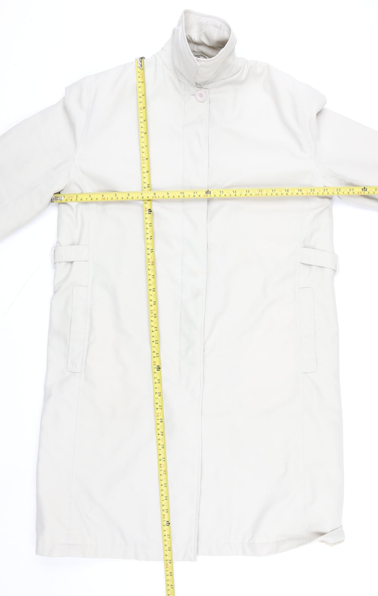 Dannimac Women's Beige Mid-Length Rain Coat M Lined Belted Waterproof