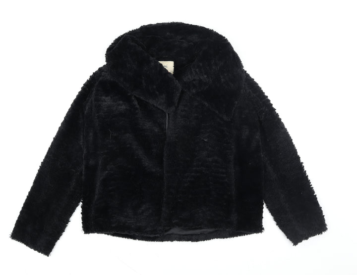 Yumi Women Black Faux Fur Short Jacket Size 8