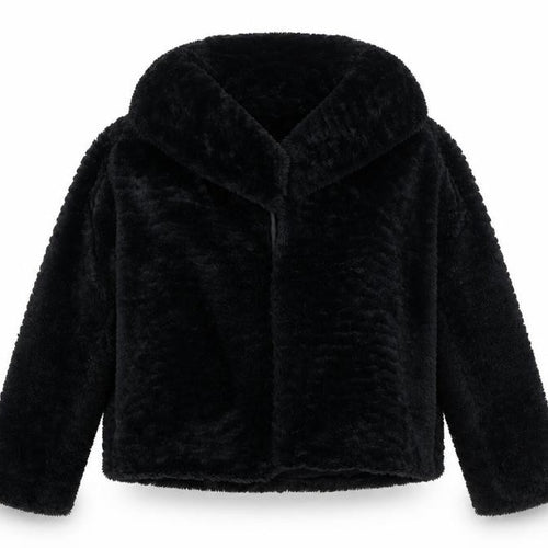 Yumi Women Black Faux Fur Short Jacket Size 8