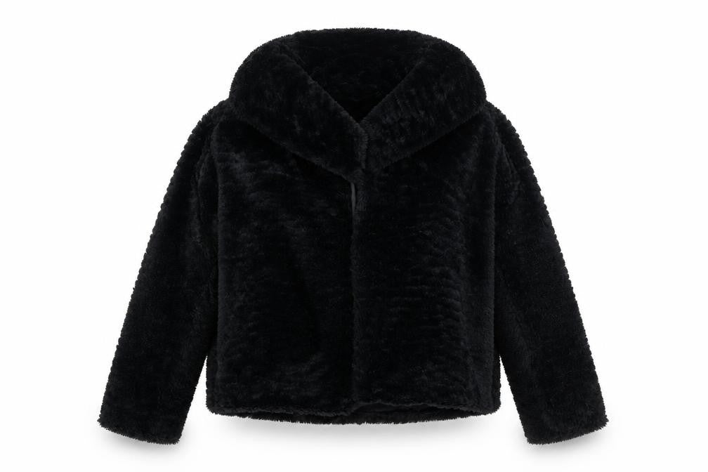 Yumi Women Black Faux Fur Short Jacket Size 8