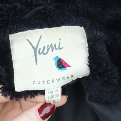 Yumi Women Black Faux Fur Short Jacket Size 8