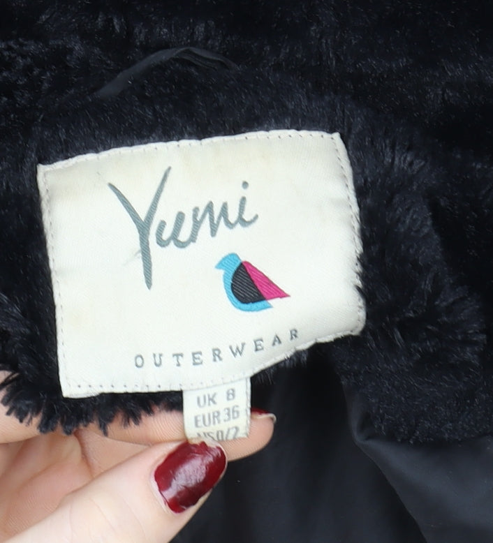 Yumi Women Black Faux Fur Short Jacket Size 8
