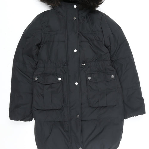 Gap Kids Girls Black Hooded Puffer Coat 13 Years Winter Faux Fur Trim