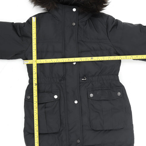 Gap Kids Girls Black Hooded Puffer Coat 13 Years Winter Faux Fur Trim