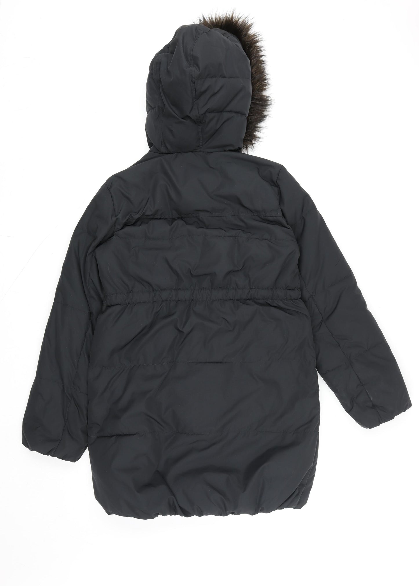 Gap Kids Girls Black Hooded Puffer Coat 13 Years Winter Faux Fur Trim