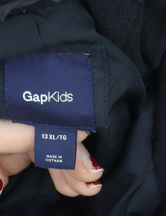 Gap Kids Girls Black Hooded Puffer Coat 13 Years Winter Faux Fur Trim