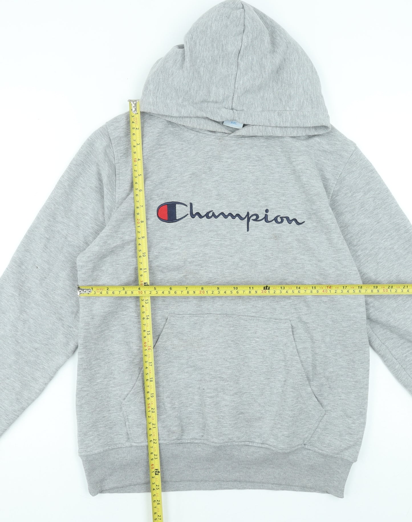 Champion Mens Grey 2XL Pullover Logo Hoodie Sweatshirt