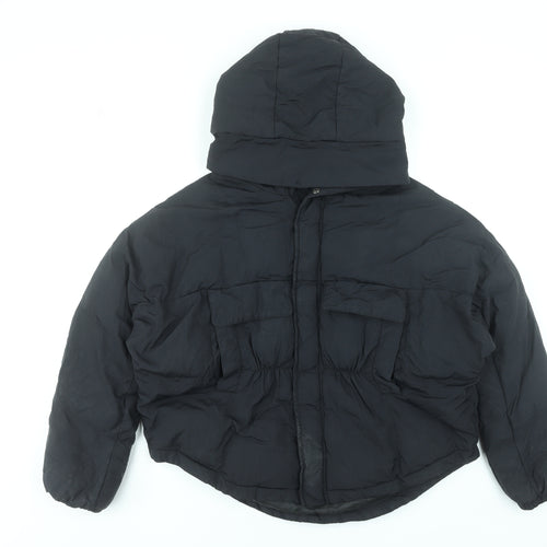Boohoo Women’s Black Hooded Puffer Jacket Size 10 Winter Coat