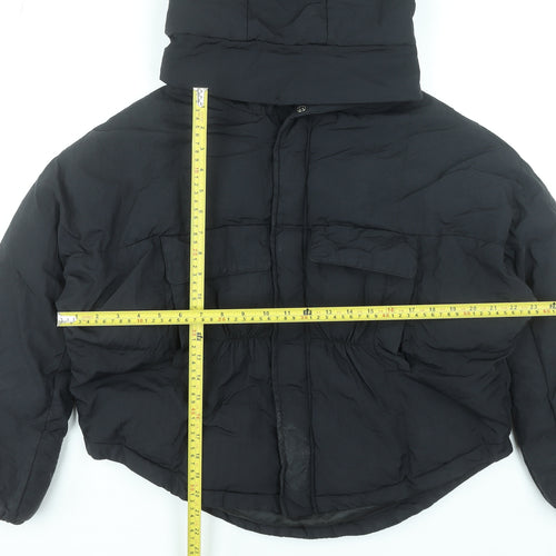 Boohoo Women’s Black Hooded Puffer Jacket Size 10 Winter Coat