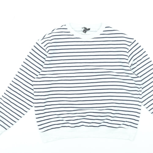 New Look Women’s White Striped Pullover Sweatshirt Size M