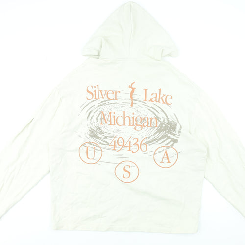 ASOS DESIGN Men’s Ivory Pullover Hoodie M Graphic Silver Lake USA