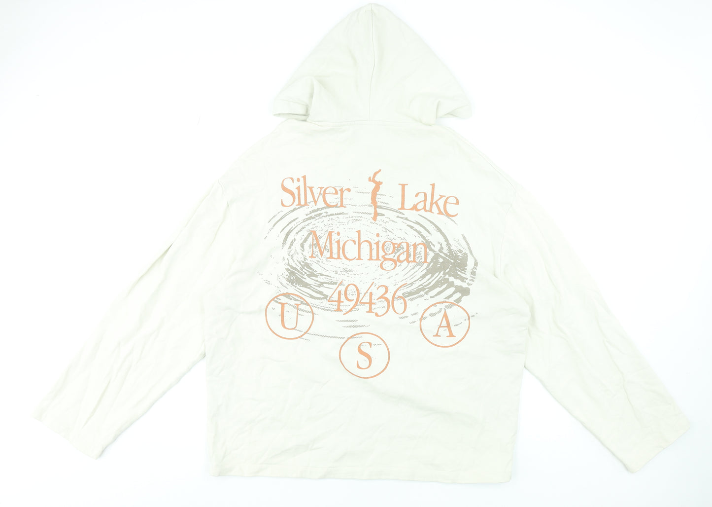 ASOS DESIGN Men’s Ivory Pullover Hoodie M Graphic Silver Lake USA