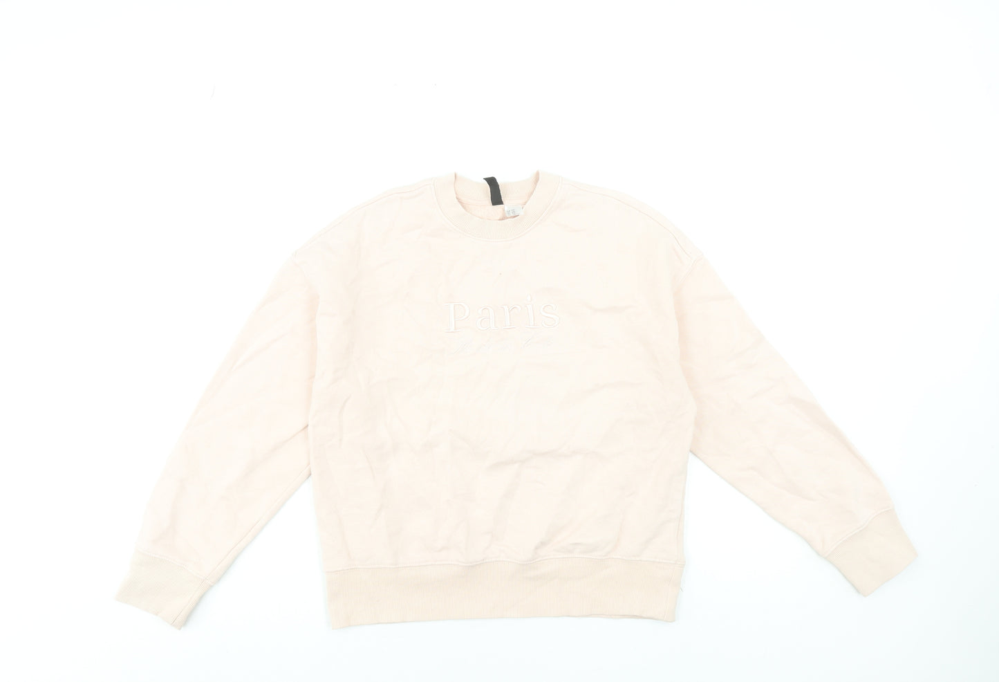 H&M Women Beige Paris Embroidered Pullover Sweatshirt XXS