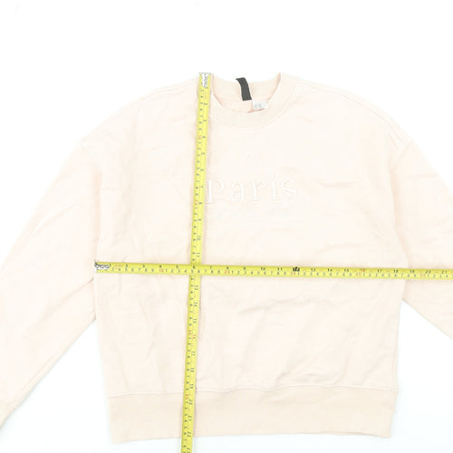 H&M Women Beige Paris Embroidered Pullover Sweatshirt XXS