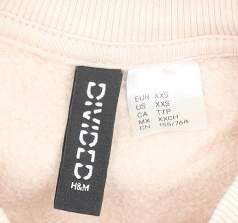 H&M Women Beige Paris Embroidered Pullover Sweatshirt XXS