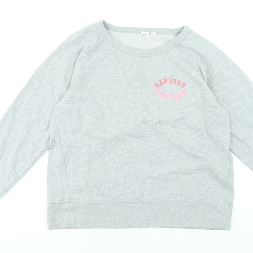 GAP Women Grey Crew Neck Pullover Sweatshirt L Cotton Blend Casual