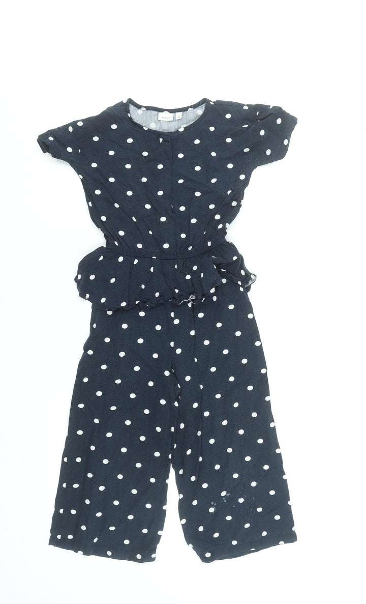 Name It Girls Blue Polka Dot Short Sleeve Viscose Jumpsuit 7 Years