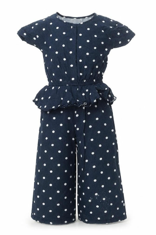 Name It Girls Blue Polka Dot Short Sleeve Viscose Jumpsuit 7 Years