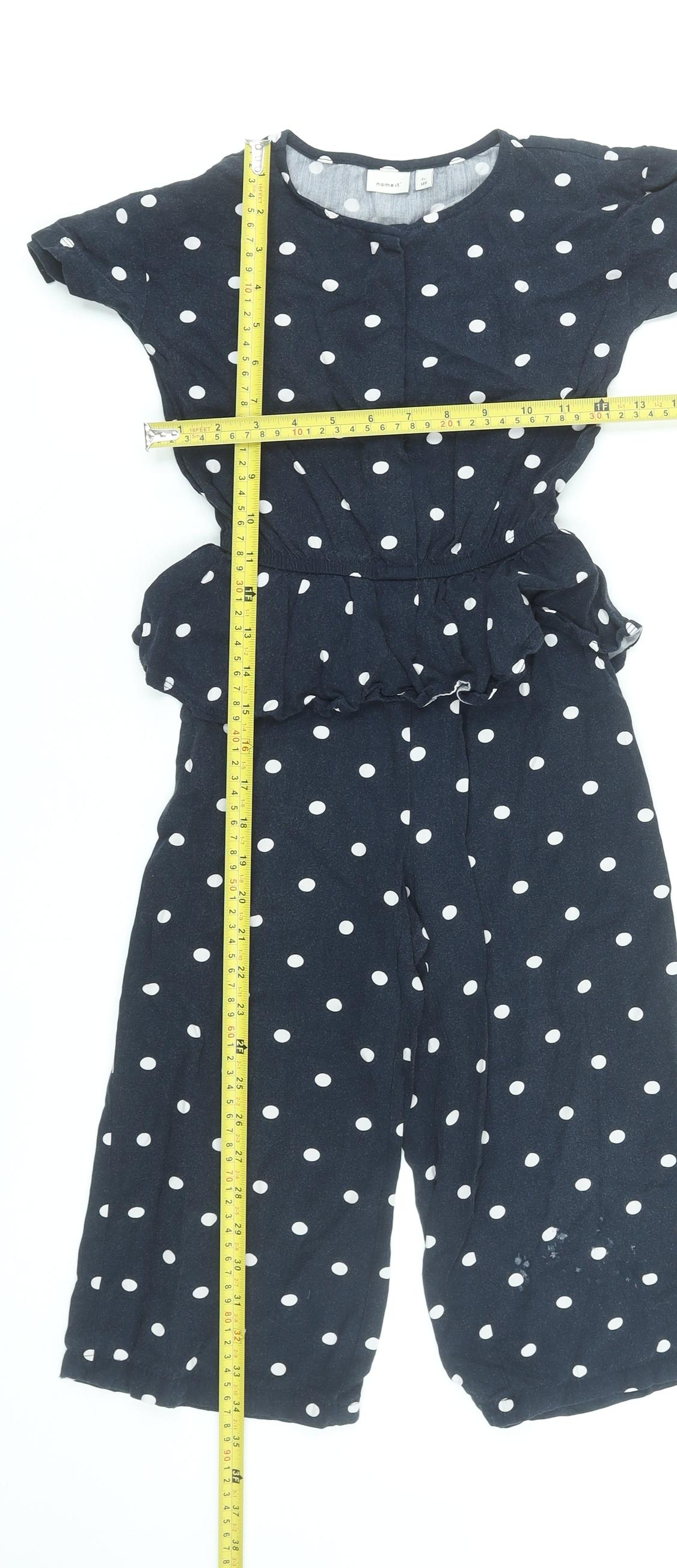 Name It Girls Blue Polka Dot Short Sleeve Viscose Jumpsuit 7 Years