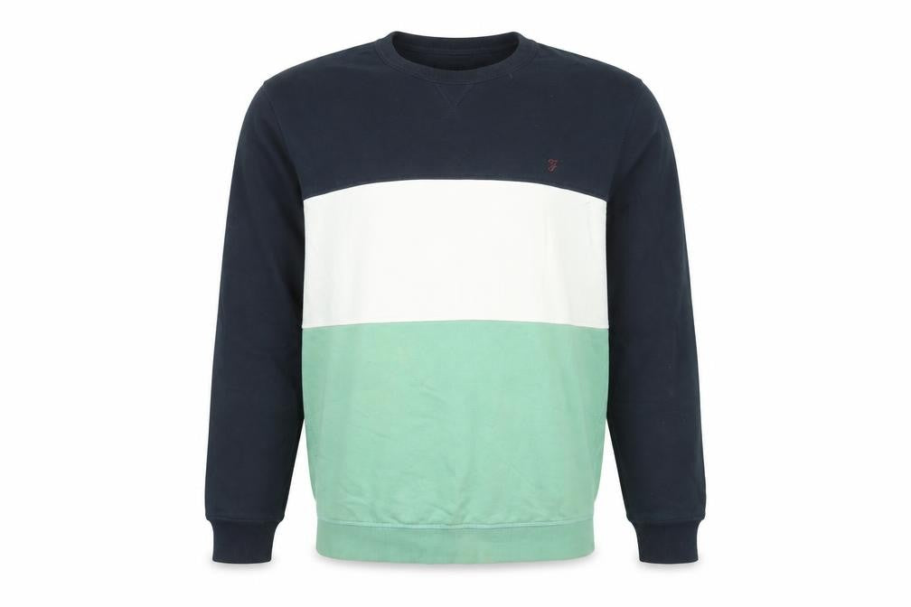 Front view of Farah 1920 Men's Multicoloured Crew Neck XL Striped Cotton Sweatshirt