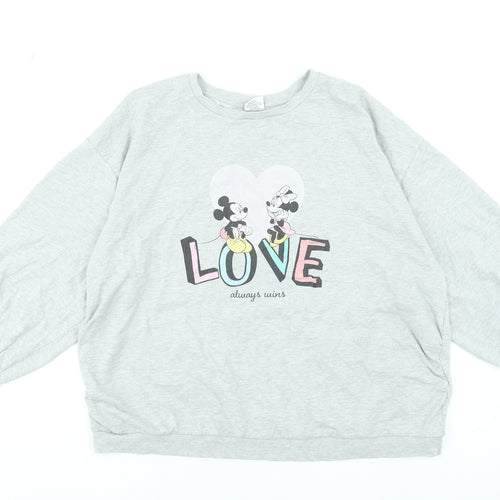 Disney Women Grey Mickey & Minnie Love Pullover Sweatshirt Size 18