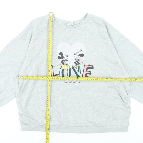 Disney Women Grey Mickey & Minnie Love Pullover Sweatshirt Size 18