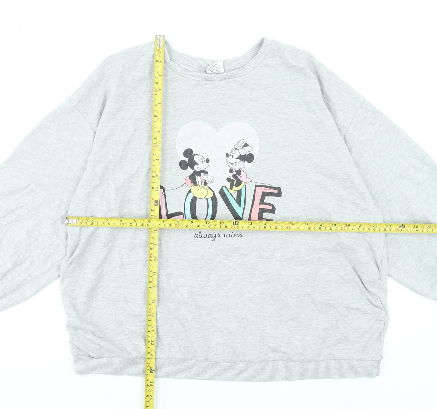 Disney Women Grey Mickey & Minnie Love Pullover Sweatshirt Size 18