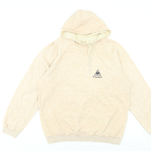 Le Coq Sportif Womens Beige Hoodie Size M Cotton Blend Logo Sweatshirt