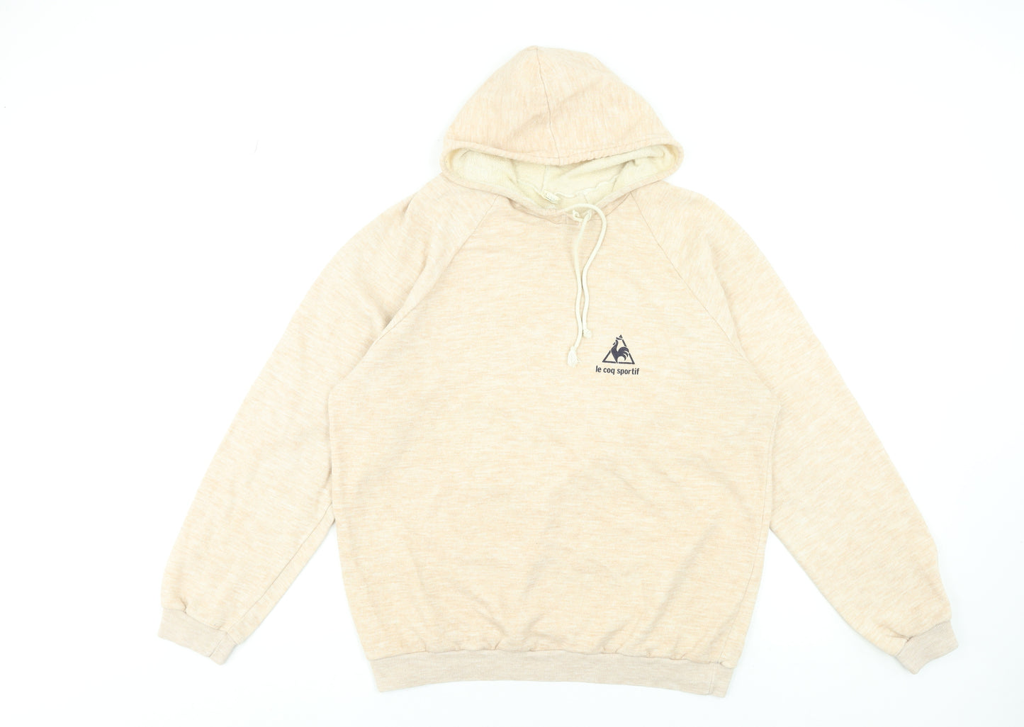 Le Coq Sportif Womens Beige Hoodie Size M Cotton Blend Logo Sweatshirt
