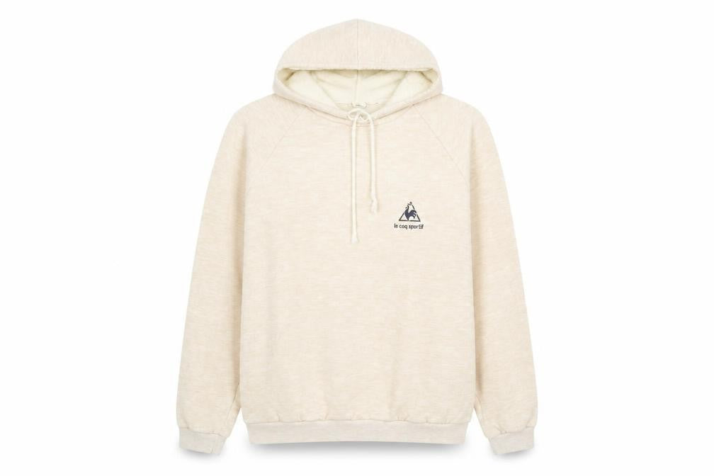 Le Coq Sportif Womens Beige Hoodie Size M Cotton Blend Logo Sweatshirt