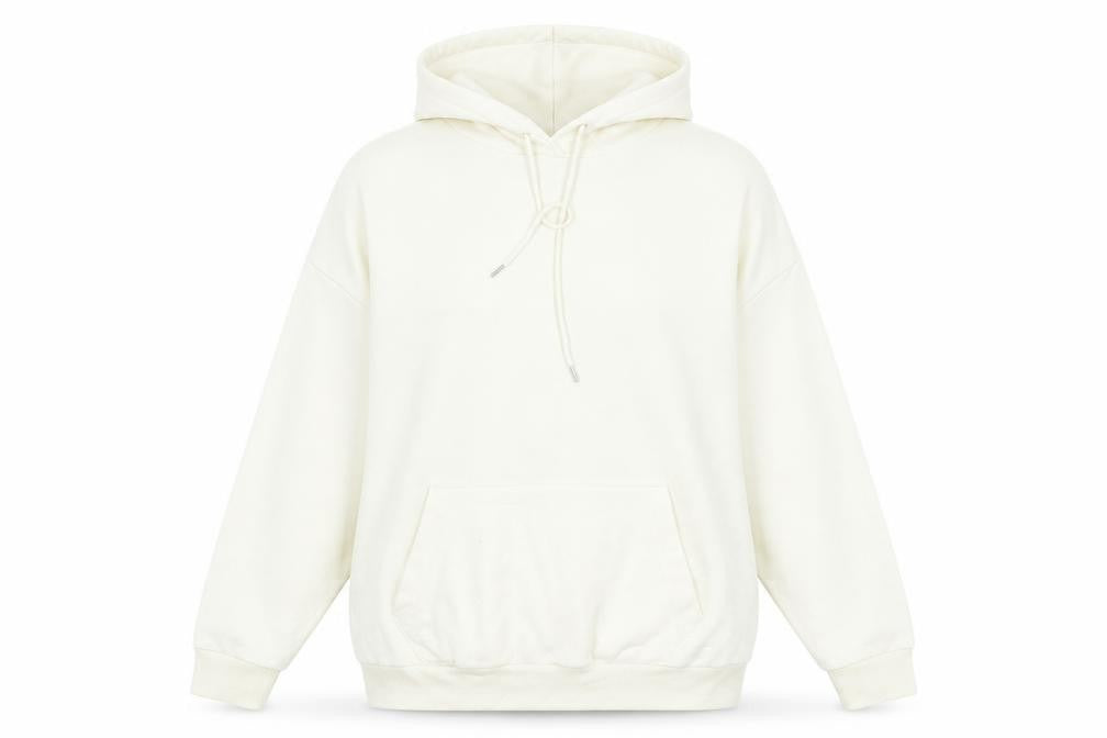 Front view of Boohoo Women Ivory Pullover Hoodie Small Relaxed Fit Casual
