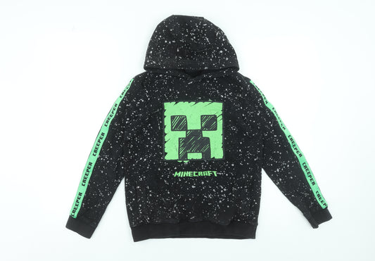 George Boys Black Minecraft Creeper Hoodie 10-11 Years Pullover Cotton Blend