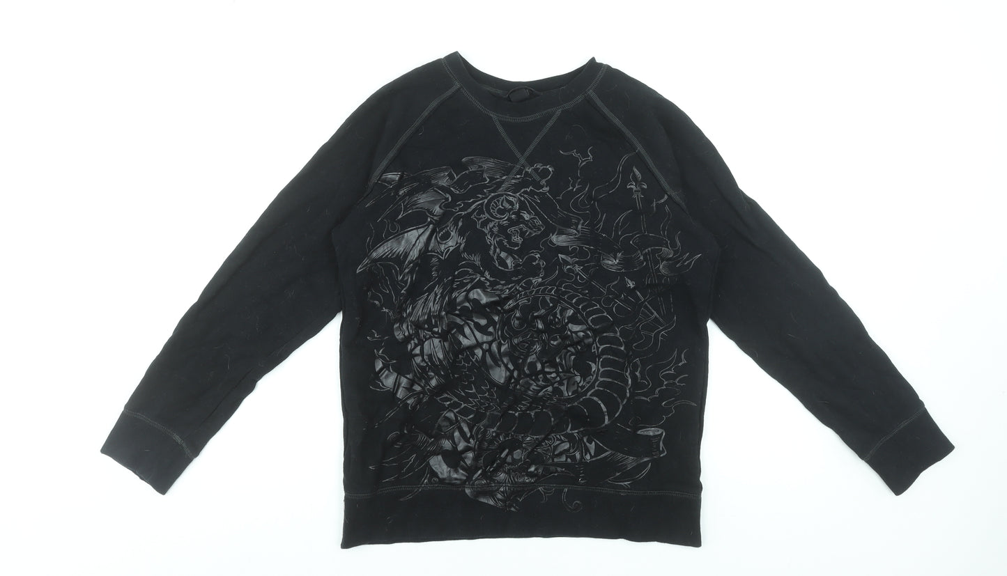 H&M Boys Black Graphic Dragon Pullover Sweatshirt 14 Years Cotton
