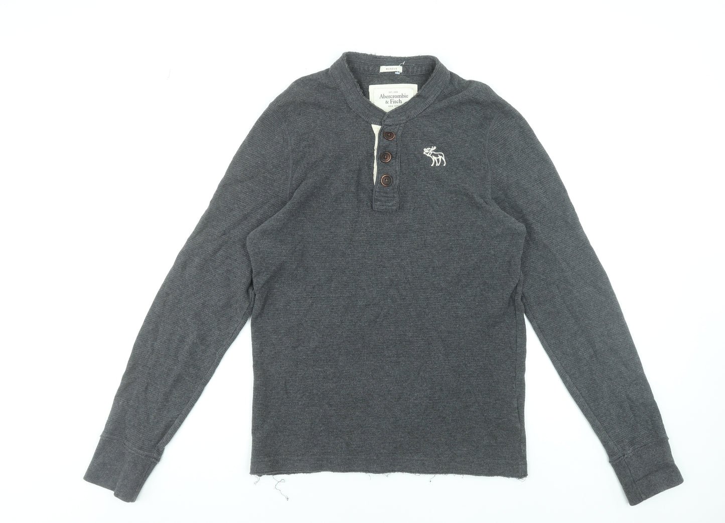 Abercrombie & Fitch Men’s Grey Long Sleeve Henley T-Shirt Size L