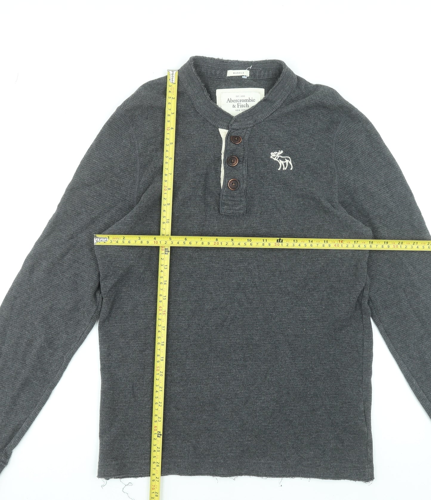Abercrombie & Fitch Men’s Grey Long Sleeve Henley T-Shirt Size L