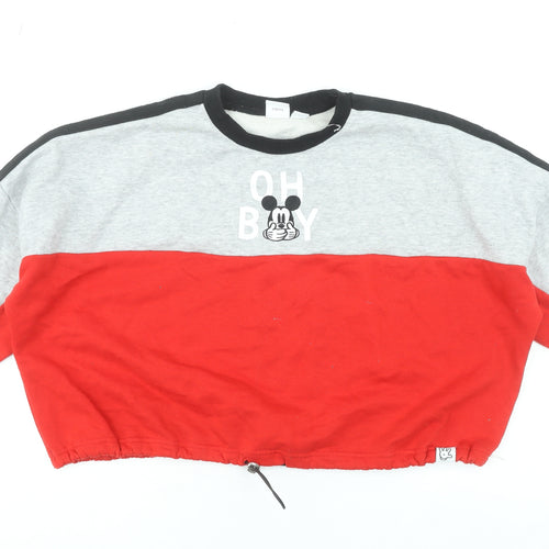 Disney Women’s Grey Red Mickey Mouse Pullover Sweatshirt Size M 12/14