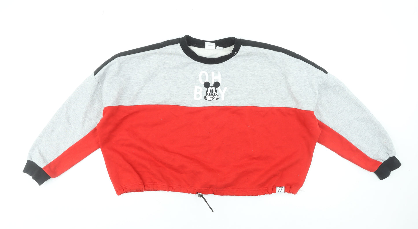 Disney Women’s Grey Red Mickey Mouse Pullover Sweatshirt Size M 12/14
