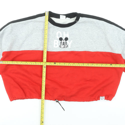 Disney Women’s Grey Red Mickey Mouse Pullover Sweatshirt Size M 12/14