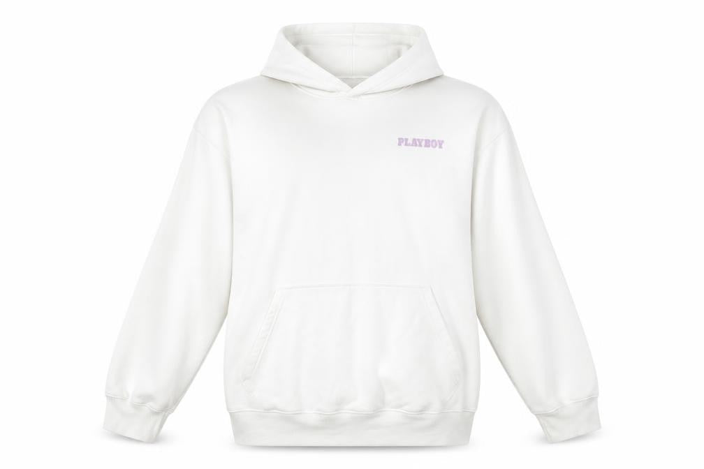 Playboy x Missguided White Oversized Hoodie Women Size 6 Graphic Print