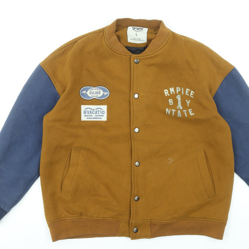 Gujee Men's Brown Varsity Jacket L Collared Cotton Retro Style