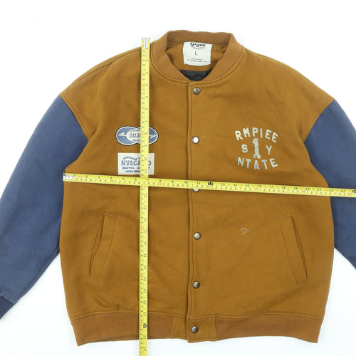 Gujee Men's Brown Varsity Jacket L Collared Cotton Retro Style