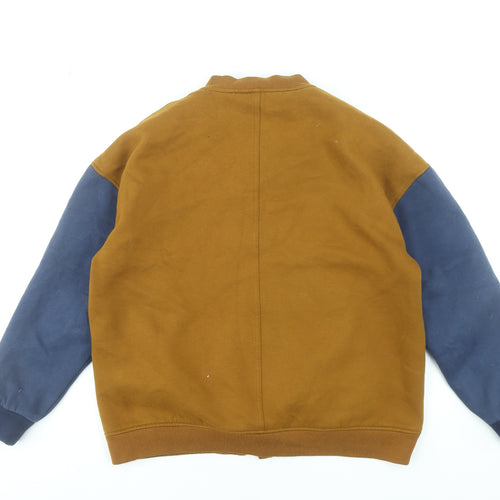 Gujee Men's Brown Varsity Jacket L Collared Cotton Retro Style