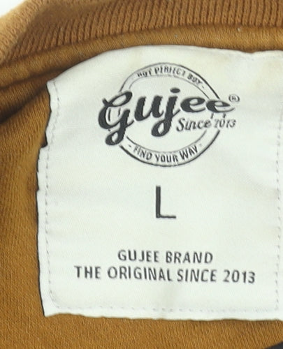 Gujee Men's Brown Varsity Jacket L Collared Cotton Retro Style