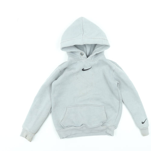 Nike Boys Grey Pullover Hoodie 134-140cm Cotton Logo Sportswear