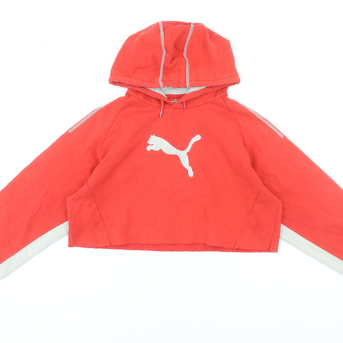 Puma Womens Red Cropped Hoodie UK Size 10-12 Cotton Blend