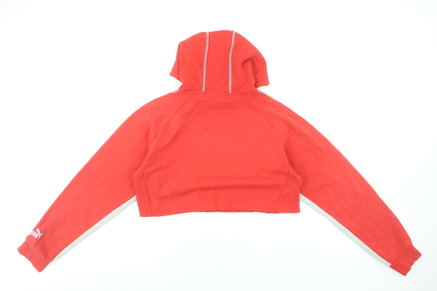Puma Womens Red Cropped Hoodie UK Size 10-12 Cotton Blend